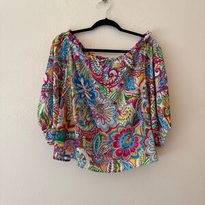 Flying tomato, colorful off the shoulder blouse, medium